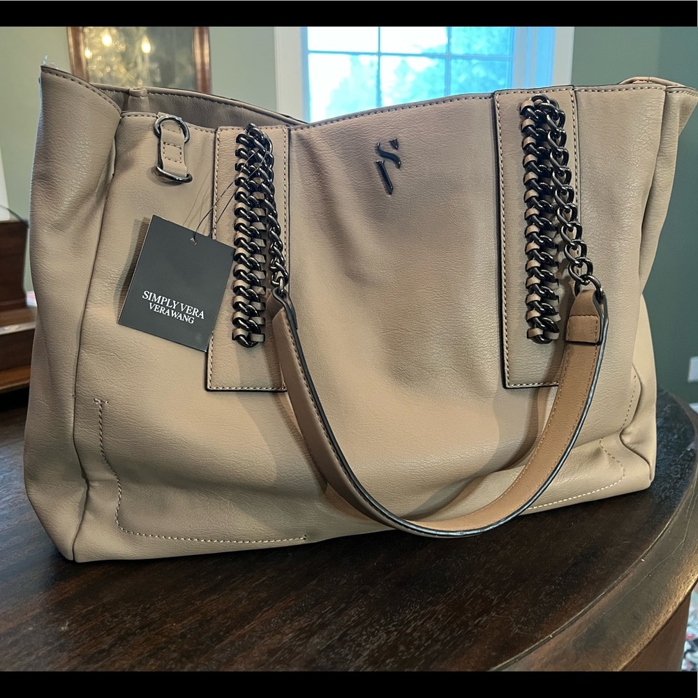 NWT - Simply Vera Wang Bag in Beige with bronzed metal accents.